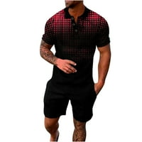 Muška dva labava fit modna gumba za ispis rever kratkih rukava majice i elastične kratke hlače Ljeto