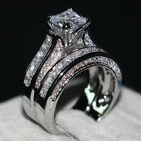 Wefuesd nakit za žene za žene 2-in-ženske vintage bijeli dijamant srebrni angažman vjenčani prsten za