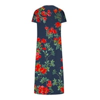 Fartey cvjetna haljina za žene Trendy Split V izrez Torba za torbe s džepovima sa džepovima kratkih