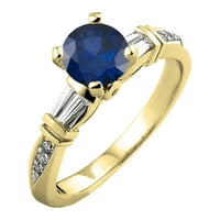 DazzlingRock kolekcija 14k Round & Baguette Blue Sapphire & White Diamond ženski zaručni prsten za brisanje,