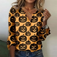 Halloween odjeća za žene ženske bluze rukav ženski na vrhu Labave casual obruče s V-izrezom Halloween