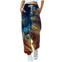 Umitay Ženska modna casual Gigital Color Printing Casual Sportske hlače Labave pantalone Lanene hlače