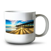 FL OZ Keramička krigla, Kalifornija, Pečat plaže Pier na zalasku sunca, perilicu posuđa i mikrovalnom