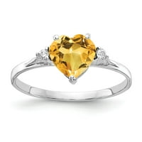 Čvrsti 14K bijeli zlatni srčani citrinski žuti studeni Gemstone Diamond Enference Veličina prstena