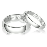 Njegova i njena ugravirana dvije duše jedan srčani klasični sterling srebrni obični vjenčani prsten
