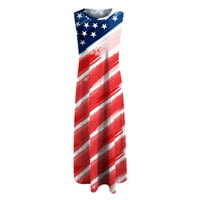 Ženska kratki rukav V-izrez Maxi haljina američka zastava tiskane casual duge haljine zvijezde Stripes Crewneck haljine s, m, l, xl, xxl