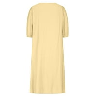 Ženska pamučna posteljina od punog pamučnog posteljina kratki rukav ležerna haljina od midi žuta 3xl