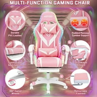 Hoffree Pink Gaming stolica sa Bluetooth zvučnicima Katedra sa nogama i LED svjetlima Ergonomske igre
