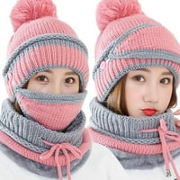 Rygai Winter Women zadebljanje toplo pletene pompom Beanie Hat Cap šal licem maska ​​Set Bež
