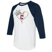 Unizirajući sitni otvor bijela mornarica Cleveland Sradičari Tiara Heart 3 4 rukava majica Raglan
