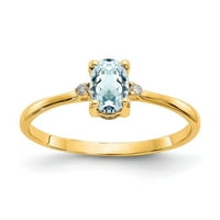 14K žuto zlato Real Diamond & Aquamarine Rođegstone Ring