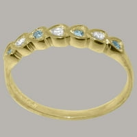 Britanci napravio 9k žuto zlatni kubični cirkoniji i prirodni akvamarinski ženski vječni prsten - veličine