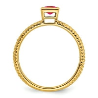 Čvrsti 14K žuti zlatni kvadratni okvir Simulirani rubin prsten