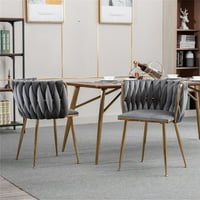 Trpezarijske stolice 2, moderne baršunaste tapacirane akcentne stolice sa zlatnim metalnim nogama i