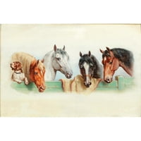 Carl Reichert Crni moderni uokvireni muzejski umjetnički ispis pod nazivom - pas i četiri konja