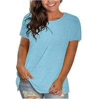 Fnochy ljetni ženski vrhovi čvrsti boja poliesterski modni okrugli vrat majica kratkih rukava bluza labava
