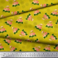 Soimoi Yellow Georgette viskoza tkanine Snowflake & Grandiflora Roses cvjetni ispis tkanina od dvorišta