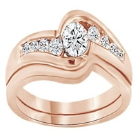 Okrugli rez bijeli prirodni dijamantski angažman vjenčanog prstena za vjenčanje u 14K solidne ruže zlato