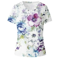Ženske majice kratkih rukava cvjetni print V rect t majica modna bluza srušive ležerne ljetne osnovne