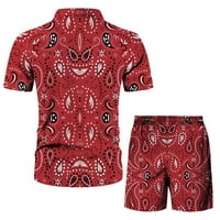 Ecqkame Muške havajske majice i kratke hlače Postavite tropsko odijelo za čišćenje muške havajske odjeće za plažu ljeta Boho majica s kratkim kratkim dijelom crvena XL