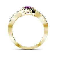 Amethyst i dijamantni halo zaručnički prsten 1. CT TW u 14k žuto zlato .Size 9.0