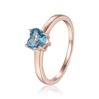 Srce Blue Topaz Solitaire prsten u ružin pozlaćenog srebra