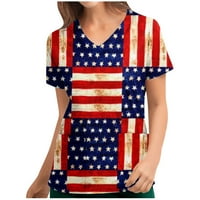Ljetne košulje za žene V-izrez majica Radna jednolična odjeća za djevojke Tunic Ship džepne bluze Neovisnosti