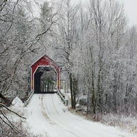 Crveni prekriven most zimi; Adamsville Quebec Kanada Print