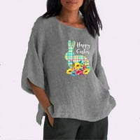 Ženska pamučna posteljina majica Sretna uskršnja rukava TEES TOP modni okrugli vrat zec tiskati pulovere