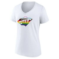 Ženska fanatika brendirana bijela Minnesota Wild Team Pride Logo majica V-izrez