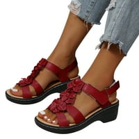 Ženske cipele Ljetna modna višebojna cvjetna kopriva krug kuka i petlje sandale crvene 9