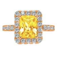 3. CT Sjajni smaragdni rez Clear Simulirani dijamant 18k Rose Gold Halo Solitaire sa Accentima prsten