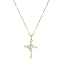 DazzlingRock kolekcija okrugla bijela dijamantska srčana vrtloža križa sa zlatnim lancem za žene u 18k