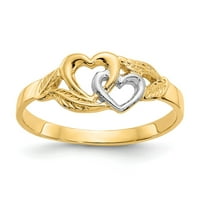 14K dvotonski zlatni prsten za temu i bijela rodijum polirana srca