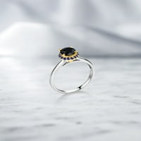 Gem Stone King 1. CT Black Sapphire Blue Created Sapphire Srebrni prsten sa 10k žutim zlatnim zubama