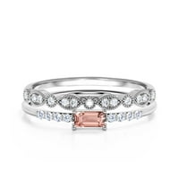 Art Deco Minimalist 1. Carat smaragdni rez morgatit i dijamantski movali zaručni prsten, vjenčani prsten u 10k čvrsto bijelo zlato, obećajući prsten, godišnjica, minimalni dizajn, set za mladenke