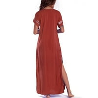 Puntoco ženski klirens plus veličina haljina ljeta V-izrez Split Haljine s kratkim rukavima crvena