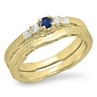 DazzlingRock kolekcija 10k plavi safir i bijeli dijamantni kameni modernim prstenom za brisanje, žuto