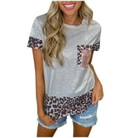 Leopard Sequins košuljac džepni vrat O kratkim ležećim ženskim ženskim ženskim bluzim majicama dugih