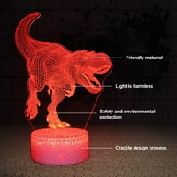 3D Dinosaur noćno svjetlo za djecu, 3D iluzijska lampica 3-uzorak i boje Promjena crkvene lampe s daljinskim
