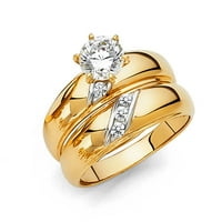 Jewels 14k Žuto zlato Kubični cirkonijski CZ ženski vjenčani traki i angažman mladenkini prsten Dvije