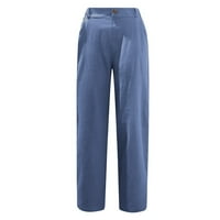 Ženske hlače Sawvnm Žene Ležerne prilike, tasteri džepa u boji elastične struke Udobne ravne hlače za