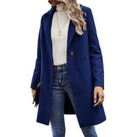 Ženski vuneni kaput zarez rever solid color dugih rukava udoban casual labav gumbi, plavi