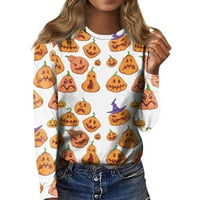 HHEI_K Ženska ležerna modna Halloween Print s dugim rukavima O-izrez TOP bluza