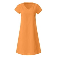 Patlollav Clearence ženska modna labava V-izrez Ljeto Čvrsta kratka rukava pamučna i posteljina haljina