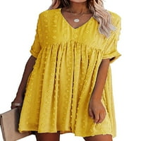 Paille ženska haljina plaža Sundress ljuljaška V izrez Mini Ljeto putovanje A-line žuti s