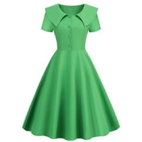 Ženski ljetni temperament Vintage suknje rever kratki rukav Slim A-line haljina