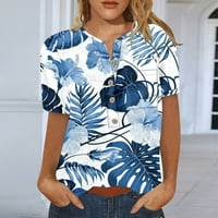 Plus veličine za žene ženski V-izrez kratki rukav cvjetni dame bluze labave majice za žene plavi xl
