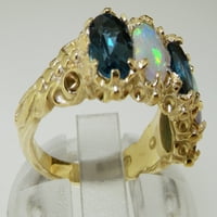Britanci napravio 9k žuto zlato prirodno London Blue Topaz & Opal Womens Vječni prsten - Opcije veličine