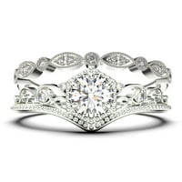 Antique Art Deco 2. Carat Round Curt Crown Diamond Moissite Angažman prsten, vjenčani prsten, jedan